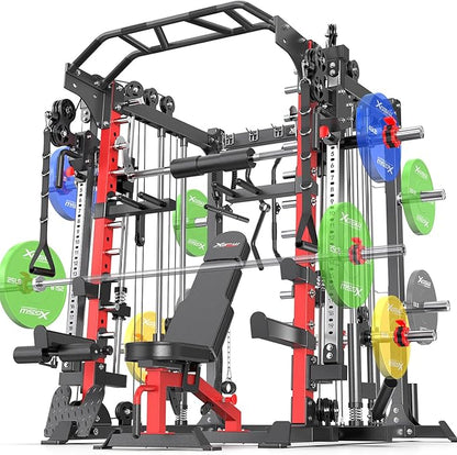 Multi-Purpose Squat Rack,Smith Machine Weight Rack Set with Cable Crossover System, Home Gym Power Racks, Power Racks and Packages