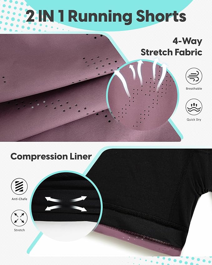 maamgic Mens Running Shorts with Compression Liner 5" Quick Dry Workout Shorts Anti-Chafe Gym Shorts 2 in 1 Athletic Shorts