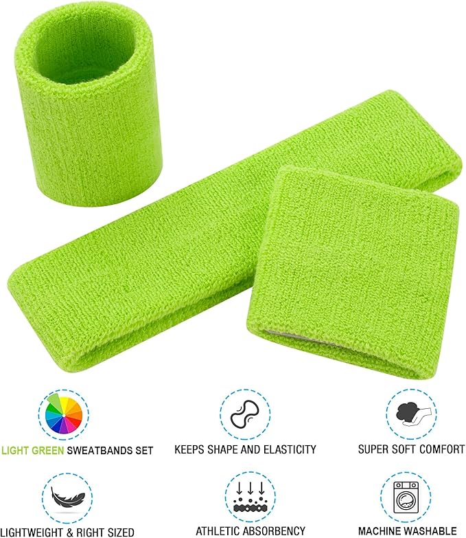 Sweatbands Headband and Wrist Set, Cotton Sweat Band for Athletic Men and Women, Sweatbands Sports Headbands for Working Out, Running, Basketball, Tennis, Yoga
