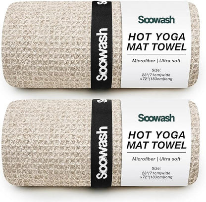 Hot Yoga Towel,Microfiber Yoga Mat Towels Non Slip for Hot Yoga Absorbent Microfiber Sweat Anti-Slip Cover,Bikram,Pilates,Exercise,Fitness 28 inch X 72 inch Beige 2 Pack