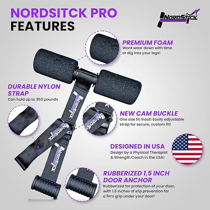 NordStick Nordic Hamstring Curl Strap - Original Nord Stick Exercise Set for Home and Travel - 5 Second Set Up