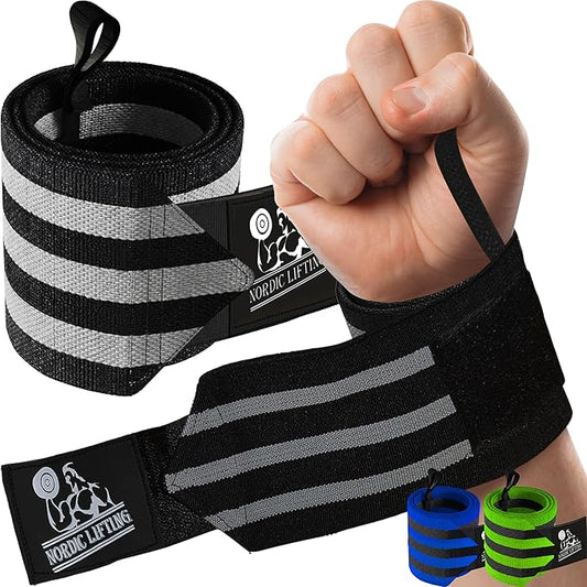 Nordic Lifting Wrist Wraps Super Heavy Duty (1 Pair/2 Wraps) 24" Support for Weight Lifting | Powerlifting | Gym | Cross Training- Weightlifting Thumb Loop - Men & Women