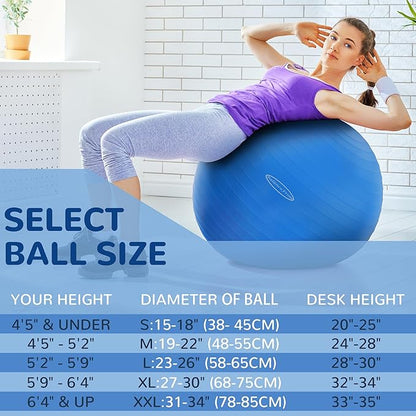 Fitvids Exercise Ball for Fitness, Yoga, Pilates with Quick Pump, Anti-Burst Slip Resistant Balance Ball