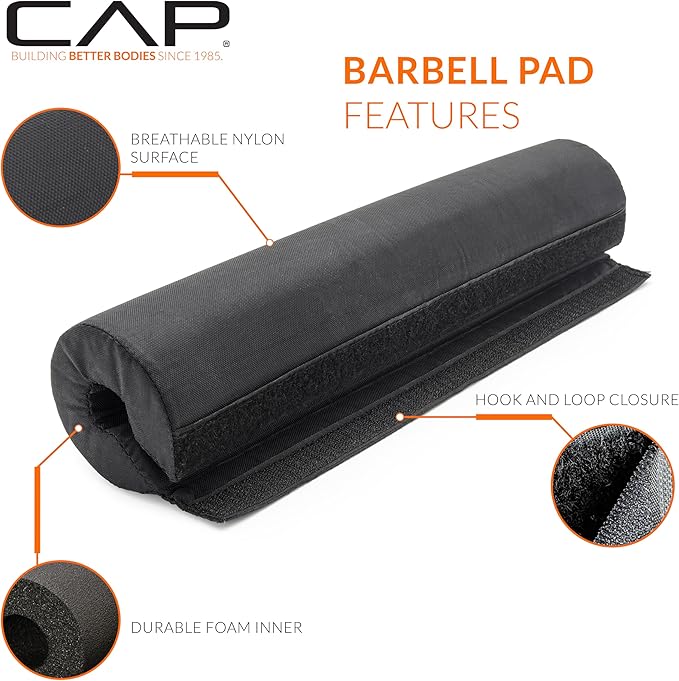 CAP Barbell Squat & Workout Bar Pad – Cushioned Neck & Shoulder Support for Standard & Olympic Bars