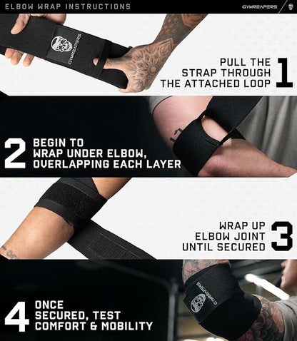 Gymreapers Weightlifting Elbow Wraps (1 Pair) - Flexible 40'' Elbow Compression Strap & Joint Support Brace - for Bench Press, Powerlifting, and Pressing