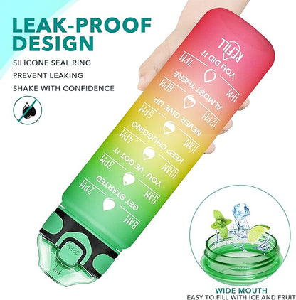 Enerbone 32 oz Drinking Water Bottle with Times to Drink and Straw, Motivational with Carrying Strap, Leakproof BPA & Toxic Free, Ensure You Drink Enough Water for Fitness Gym Outdoor