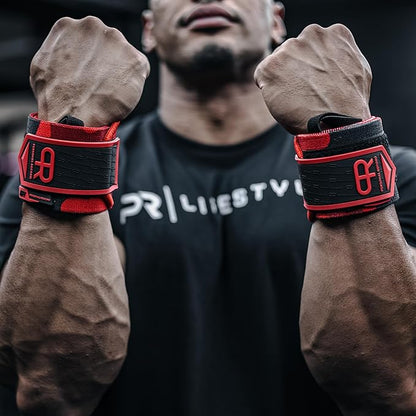 Heavy Duty Premium Wrist Wraps, More Elasticity, Reinforced Stitching, Extra Wide Strap, Strong Thumb Loop, Larry Wheels Weightlifting Wraps