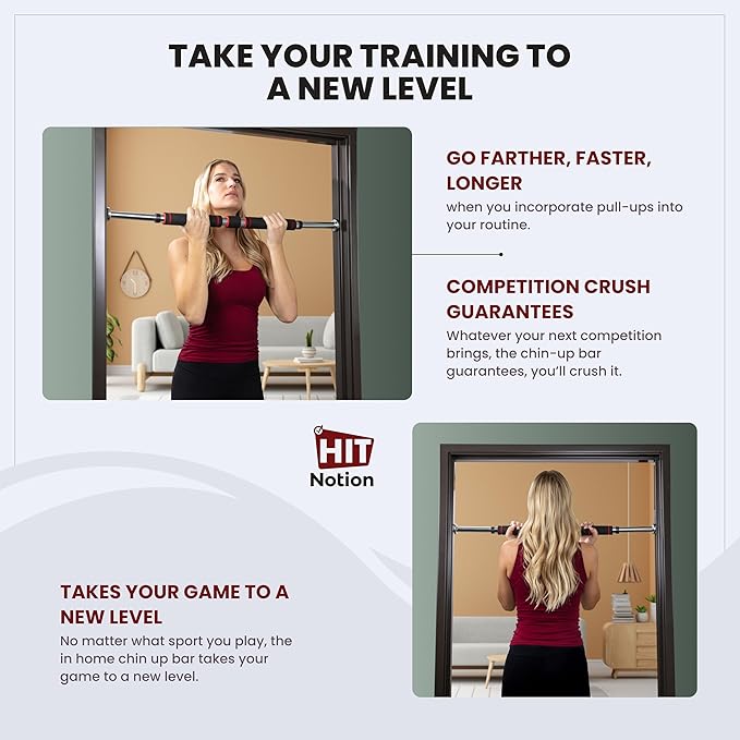 Door Chin Up Door Bar Home Gym - Pull Up - Adjustable Fits Residential Doorways - Supports Up to 300 Pounds - Easy to Mount - Build Upper Body Strength at Home Pump Biceps, Triceps, Lats