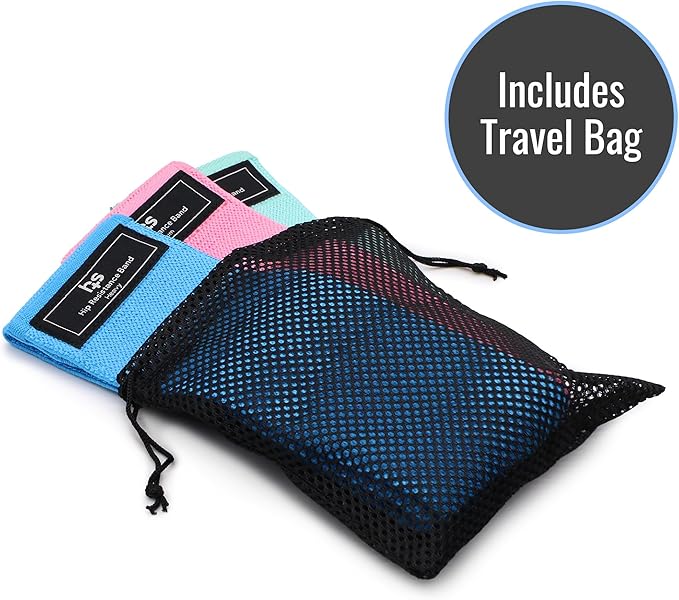 Healthsmart Fabric Resistance Bands, Targets Abs, Glutes, Quads, Calves, Hamstrings, 3 Bands with Variable Resistance Levels, Minimum 15lbs and Maxes at 70lbs, Travel Case & Exercises Included