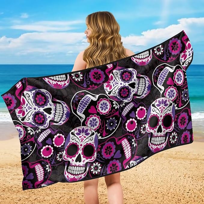 Bulopur Sugar Skull Car Seat Towel Cover Absorbent Soft Beach Towel Car Seat Covers Front Seats Running Post Workout Sweatproof Yoga Towels Blanket