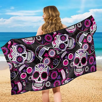 Bulopur Sugar Skull Car Seat Towel Cover Absorbent Soft Beach Towel Car Seat Covers Front Seats Running Post Workout Sweatproof Yoga Towels Blanket