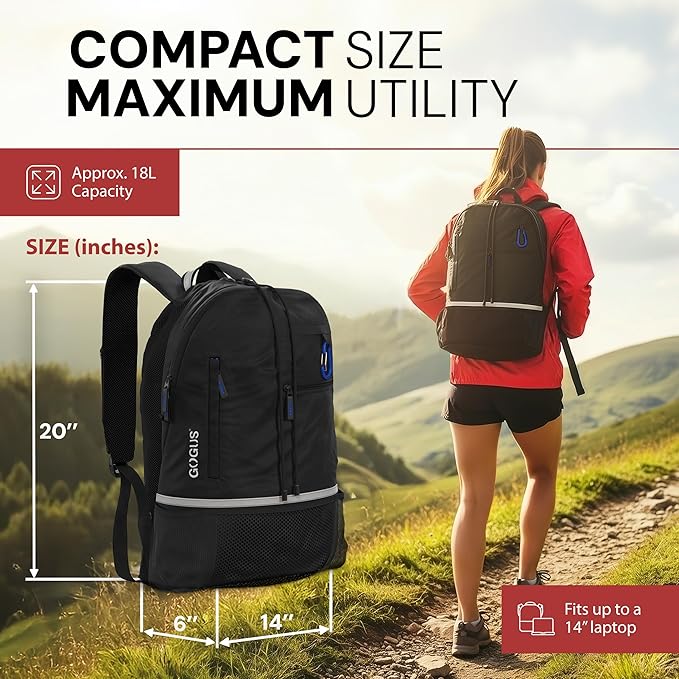 GOGUS Hybrid Gym Backpack for Men & Women - 18L Sports Backpack with Dual Water Bottle Pockets, Mesh Compartment for Gym, Travel - Water Resistant & Reflective Trim Workout Bag