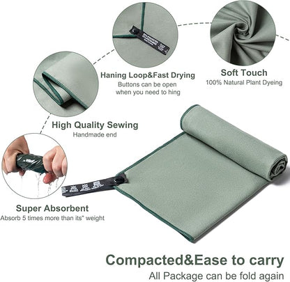 Camping Towel,2 Pack Microfiber Travel Sports Towel,Quick Dry-Super Absorbent-Ultra Compact-Ultra Soft-Lightweight.Suitable for Gym,Yoga,Trip,Beach, Shower, Backpacking,Pool(Army Green)