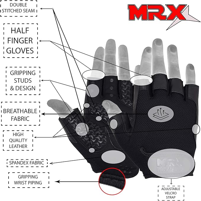 Weightlifting Gloves Leather Palm Grip Half Finger Body Building Gym Glove for Exercise Training Fitness Workout Men Women Lifts Made Spandex Materials, Including Genuine Amara Leather