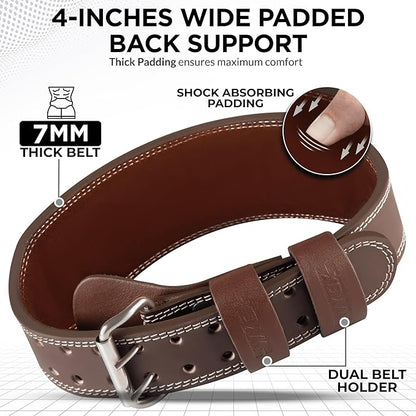 WYOX Weight Lifting Belt for Gym Fitness – Cowhide Leather, 4” Padded Lumbar Back Support lifting Belt, 8 Adjustable Holes, Ideal for Powerlifting, Bodybuilding, Deadlift, Squat & Strength Training