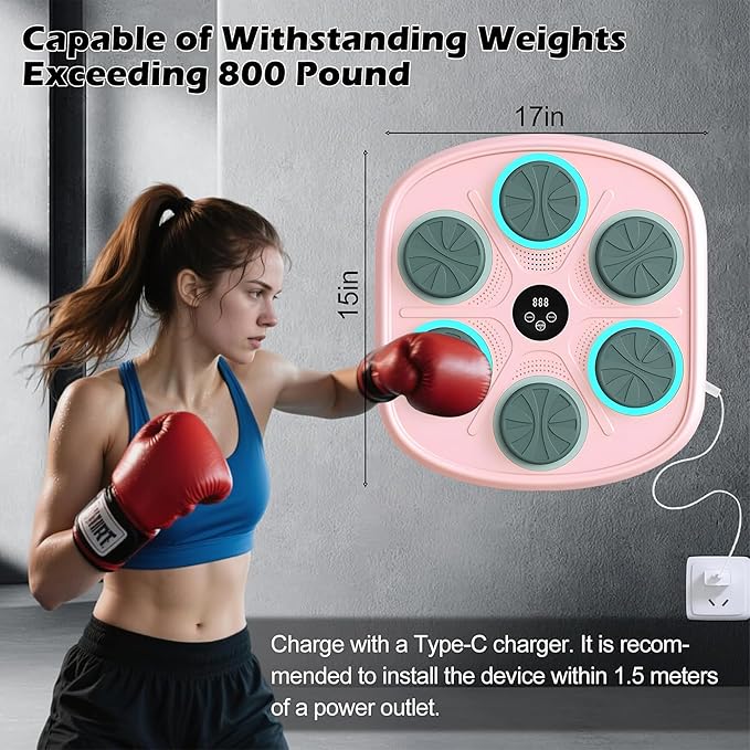 Smart Music Boxing Machine for Adults and Kids, Wall-Mounted Interactive Trainer with LED Display, 9 Modes & 9 Speeds, Perfect for Home Stress Relief,Fitness Gifts for Teen Boys