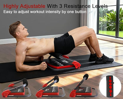 Ab Machine Workout Equipment,Whole Body Ab Workout Machine,Sit Up Exercise Equipment For Home, Strength & Abdominal Trainer With 3 Adjustable Resistance Levels and Bands.US Patented