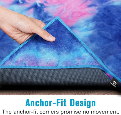 Ewedoos Yoga Towel Mat Towel with Anchor Fit Corners Non Slip Towel for Hot Yoga, Pilates, Workout, Camping