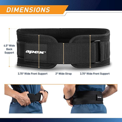 Apex by Marcy Contoured Weightlifting Belt with Flexible Foam Core, Durable Nylon Exterior, Adjustable Fit – Ideal for Strength Training, Deadlifting, Powerlifting, and CrossFit