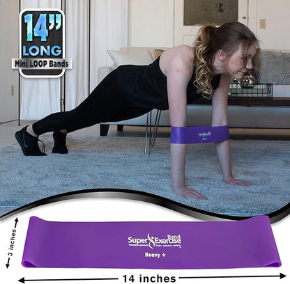 USA 14" x 3" Extra Long Latex Free Mini Loop Bands in 3, 5, 10 Pack Sets. 10 Strengths for Resistance Training, Stretching, Yoga, Toning. Plus an Exclusive iPhone App and E-Book.