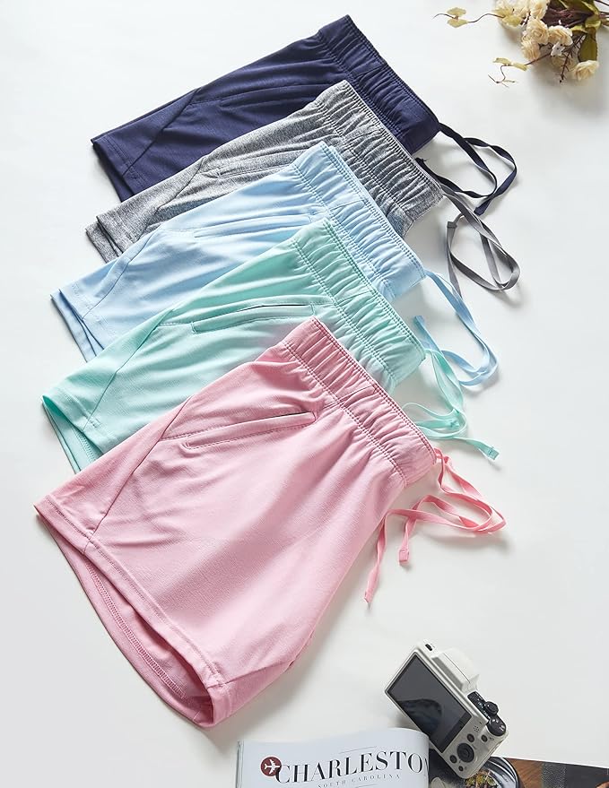 Liberty Imports 1 or 5 Pack Womens Lounge Workout Shorts with Zipper Pockets 5" Inseam Lightweight Athletic Casual Shorts
