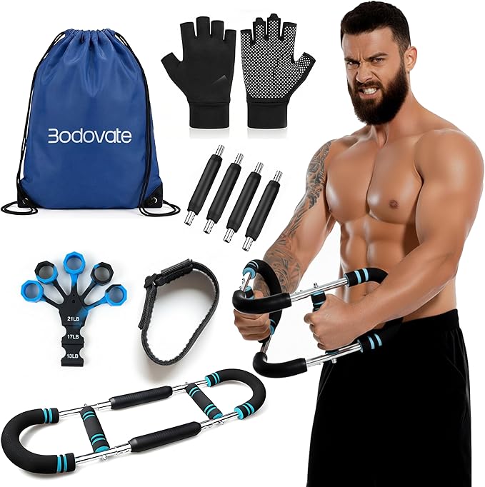 Twister Arm Trainer, Adjustable Home Workout Equipment for Men & Women, Home Gym Chest Trainer, Muscle Builder & Strength Training for Arms, with 2 Springer, Finger Stretcher, Gloves