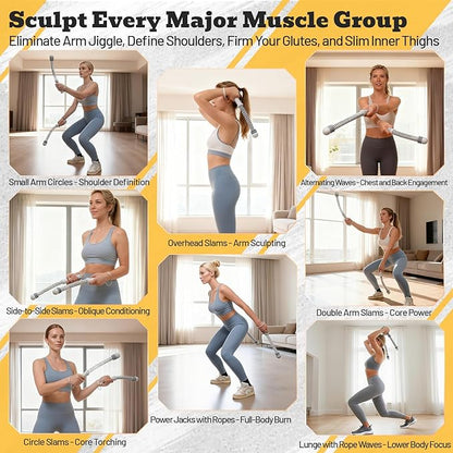 Ropeless Battle Ropes with Adjustable Weights, Easy-to-Carry Silent Fitness Tool for Total-Body Sculpting, Cardio & Fat Burn, Home Gym Strength Equipment for Core, Arms and Glutes - Grey