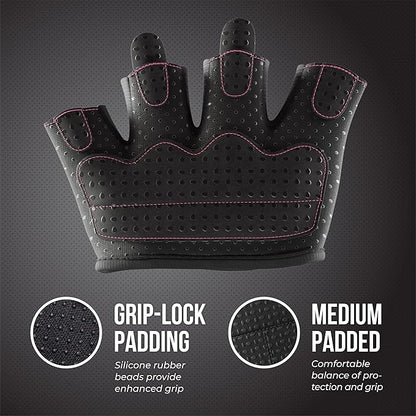 Contraband Pink Label 5537 Womens Micro Weight Lifting Gloves w/Grip-Lock Silicone Padding (Pair) - Minimalist Half Gloves - Apple Watch Friendly