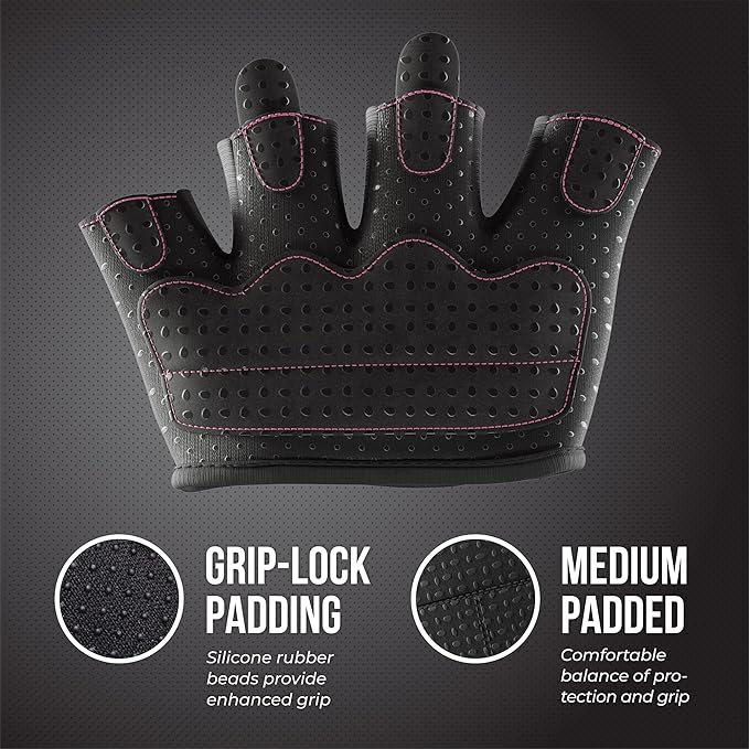 Contraband Pink Label 5537 Womens Micro Weight Lifting Gloves w/Grip-Lock Silicone Padding (Pair) - Minimalist Half Gloves - Apple Watch Friendly