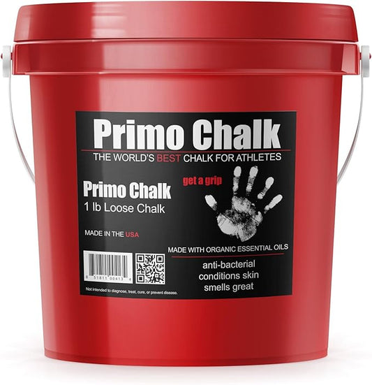 Primo Chalk Resealable Bucket: Loose Chalk for Weightlifting, Rock Climbing, & Gymnastics, Made in The USA, Chalk Ball Refill for Superior Grip