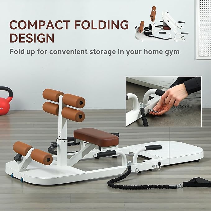Soozier Foldable Sissy Squat Machine, Hip Thrust Machine with Push Up Stand and Wheels, Multipurpose Glute Workout Equipment for Home Gym