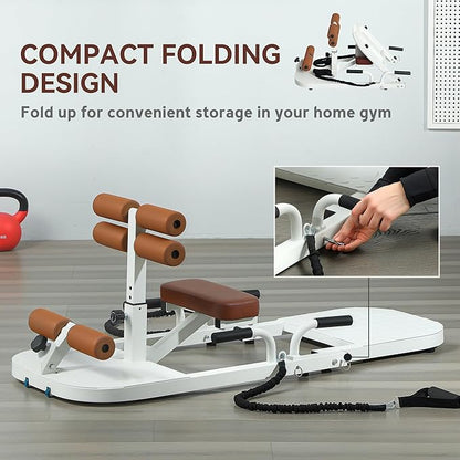 Soozier Foldable Sissy Squat Machine, Hip Thrust Machine with Push Up Stand and Wheels, Multipurpose Glute Workout Equipment for Home Gym