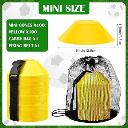 Hanaive 100 Pieces Mini Soccer Cones for Sport Drills 5 Inch Agility Disc Cones with Accessories for Kids Football Training