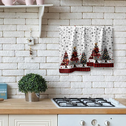 Merry Christma Hand Towels Set of 2 Xmas Trees Snowflake Decorative Towel Winter Red Buffalo Plaid Thin Bath Kitchen Tea Dish Holiday Washcloths for Bathroom Spa Gym