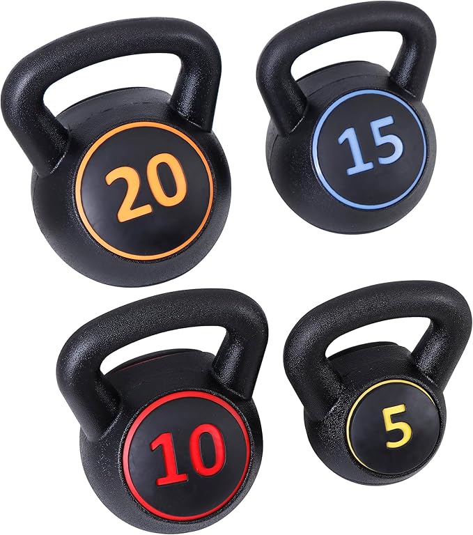 JungleA Kettlebell Sets 3/4 Piece for Women Men, Home Gym Exercise Kettle bell, Fitness Strength Training Kettlebells, 5/10/15/20 lbs Full Body Workout Kettle bells, Compound Movements Equipment Kit
