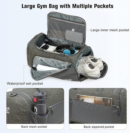 G4Free 45L/60L 3-Way Duffle Backpack Gym Bag with Wet Pocket & Shoes Compartment Sports Travel Weekender Overnight Duffel Bag