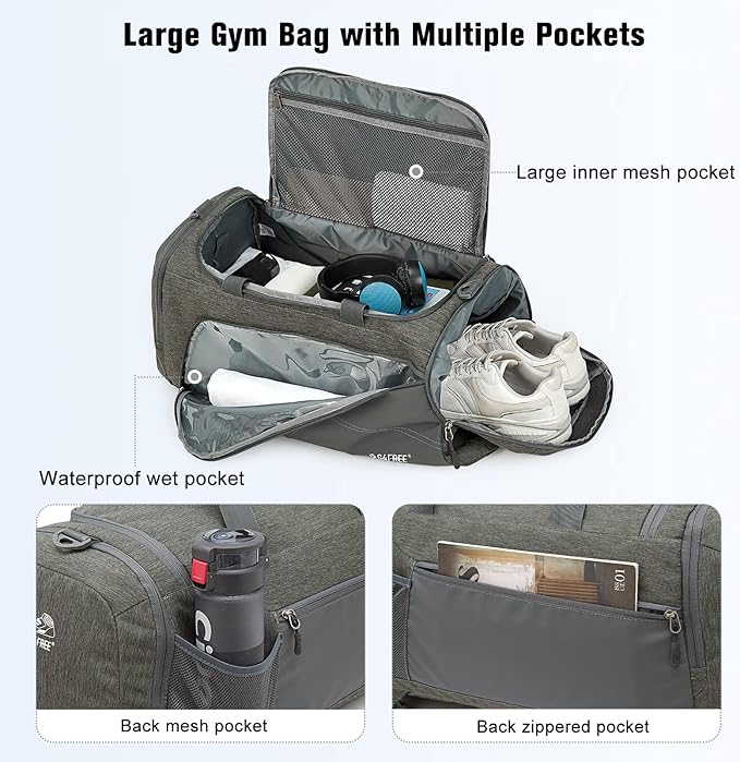 G4Free 45L/60L 3-Way Duffle Backpack Gym Bag with Wet Pocket & Shoes Compartment Sports Travel Weekender Overnight Duffel Bag