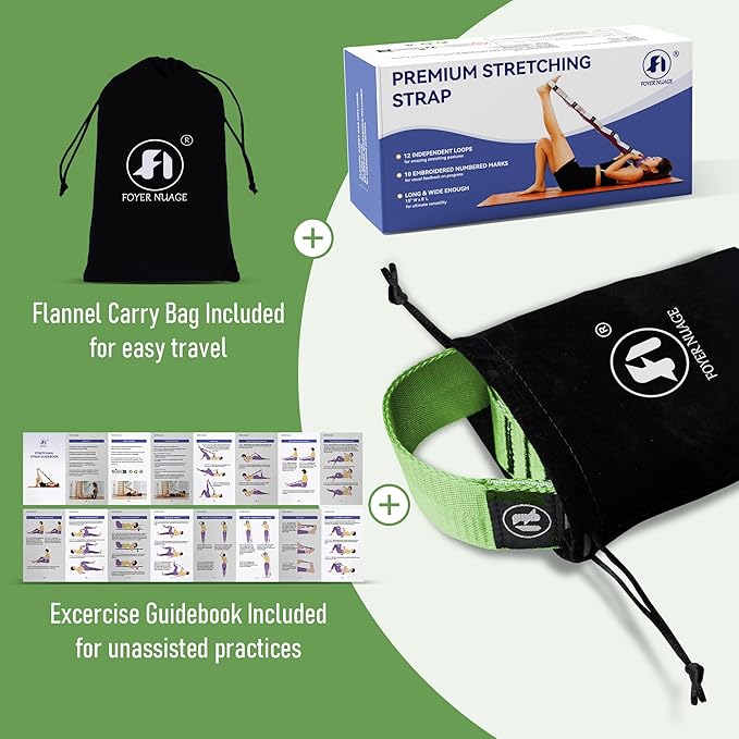 Stretch Bands for Exercise, Non Elastic Yoga Stretching Strap with Loops, 3.8cm x 2.45m, Stretching Bands for Physical Therapy, Yoga, Pilates, Dance, Gymnastics Exercise