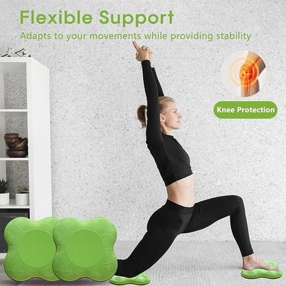 2 Pack Yoga Knee Pads Mat Set - Extra Thick Foam Kneeling Pad Cushion for Knees, Elbows, Wrists, Head - Yoga Essentials for Women Men, Non-Slip Pilates, Meditation, Floor Workouts