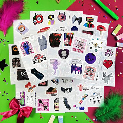 BulbaCraft 100Pcs Weirdcore Stickers, Weird Stickers for Adults, Weird Gifts, Psychedelic Decals, Trippy Decals, Weirdcore Accessories, Gifts for Women & Men