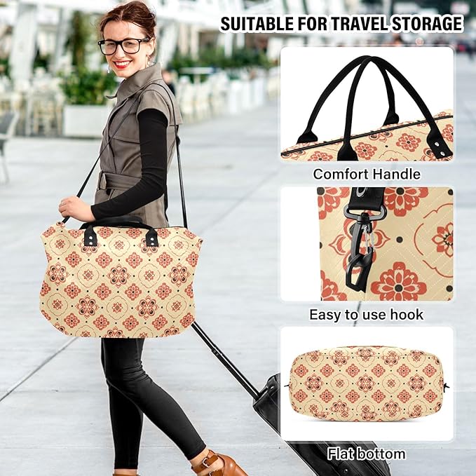Weekender Bags Travel Duffel Gym Bag 4359 Mandala Orange Boho Carry on Overnight Tote Bag with Toiletry Bag for Airplane Travel Trip Gym Yoga