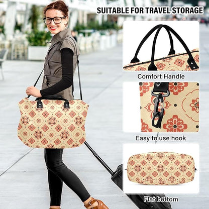 Weekender Bags Travel Duffel Gym Bag 4359 Mandala Orange Boho Carry on Overnight Tote Bag with Toiletry Bag for Airplane Travel Trip Gym Yoga
