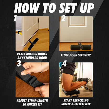 Nordic Curl Strap for Hamstring Training & Injury Prevention – Adjustable Door Anchor with Foam Ankle Padding – Portable Home Gym Leg Trainer for Squats, Sit-Ups & Core – 400 lbs