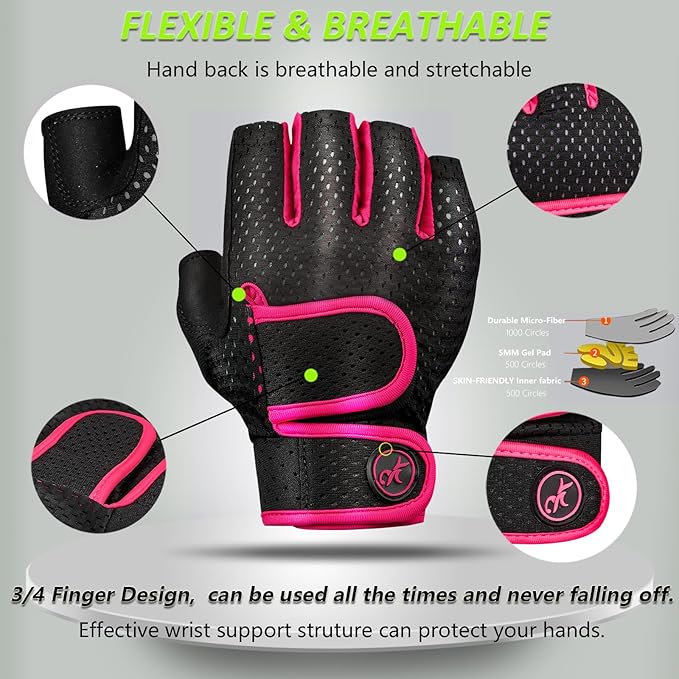 MOREOK Workout Gloves Padded Weight Lifting Gloves for Men/Women, [5MM Gel] Fingerless Grip Gym Gloves Fitness Gloves for Exercise, Weightlifting, Cycling, Pull ups, Rowing, and Climbing