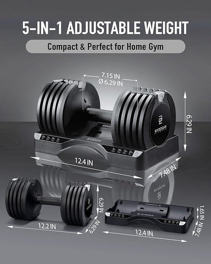 BYZOOM FITNESS Pure Series Adjustable Dumbbell 25LB Set of 2 + Adjustabel Bench Bundle Set for Home Gym