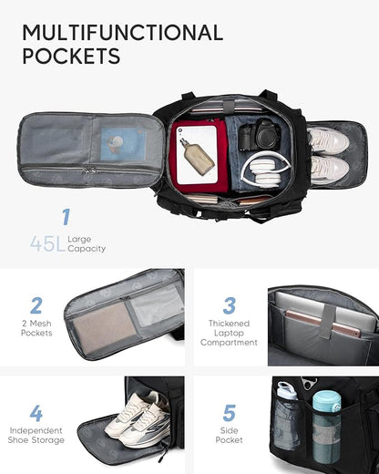 Tactical Gym Bag for Men Women, Carry On Luggage 22x14x9 Airline Approved 3 in 1 Travel Duffle Bag with Shoe Compartment for Weekender Overnight Range Workout