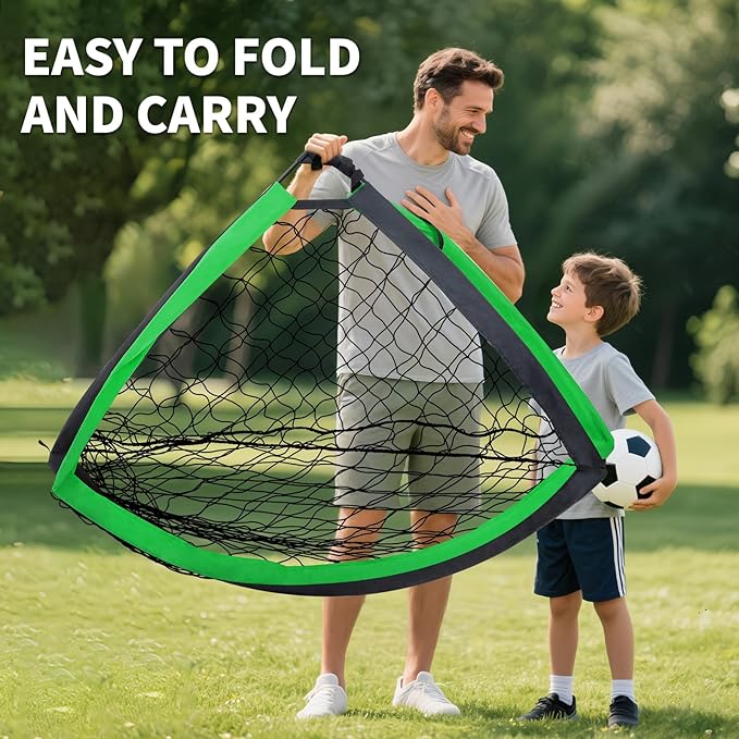 2 Set Kids Soccer Goals for Backyard with Training Equipment, Portable Foldable Practice Nets with Ball, Dice & Mat, Cones, Air Pump and Carry Bag for Toddler Youth Outdoor Sports Game