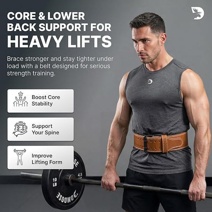 DMoose Fitness Weight Lifting Belt for Lower Back Support - 5mm Thick Genuine Leather Gym Belt for Squats, Deadlifts & Powerlifting - Double Prong Buckle with 10 Holes Adjustability for Men & Women