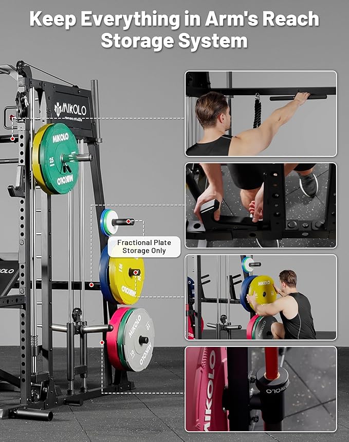Mikolo M4 2.0 Smith Machine, 2200lbs Squat Rack with LAT-Pull Down System & Cable Crossover Machine, Training Equipment with Leg Hold-Down Attachment