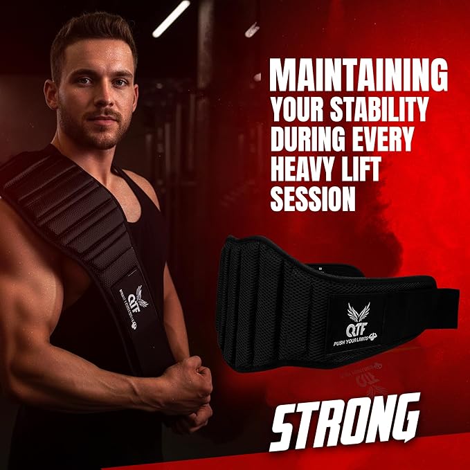 QTF Fitness Neoprene Weight Lifting Belt - Adjustable 6" Gym Support for Stability & Lumbar Support - Sweat Resistant Weightlifting Belt for Men & Women for Squats, Deadlifts & Bench Presses